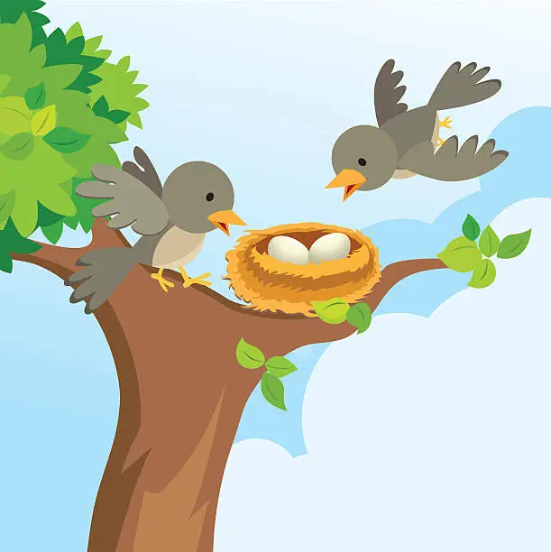 Vector illustration of Bird family love