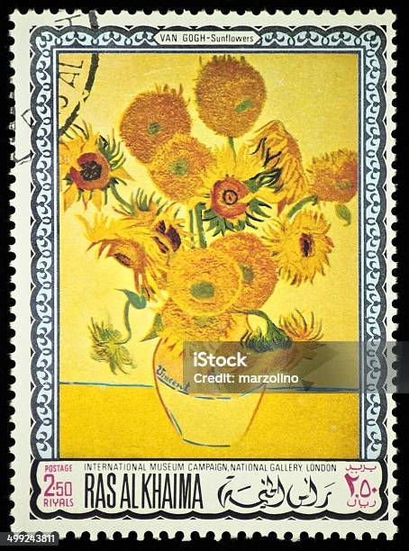 Van Gogh Sunflowers Stamp Stock Photo - Download Image Now - Vincent Van Gogh - Painter, Sunflower, Postage Stamp