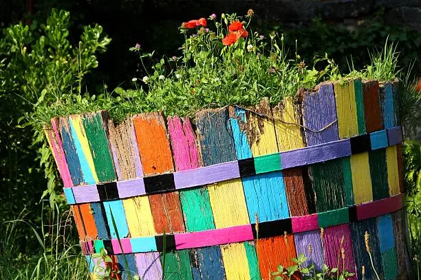 Colorful flowerbox wooden