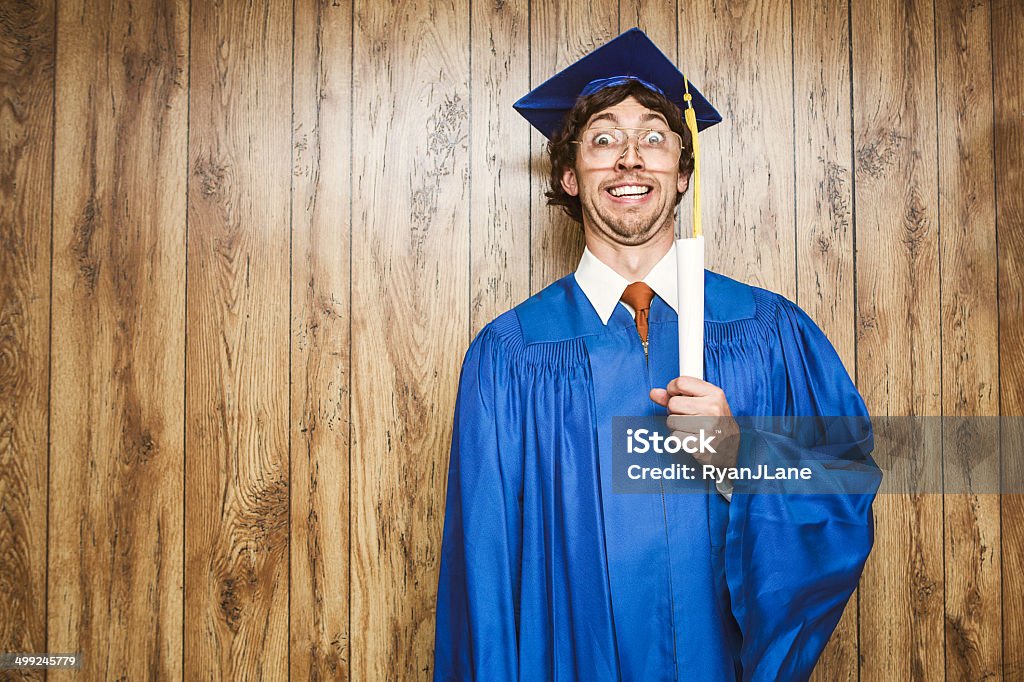 Excited Graduation Nerd Stock Photo - Download Image Now - Humor, Nerd,  Graduation - iStock