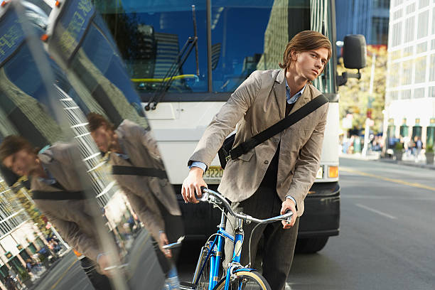 istock Businessman With Bicycle On Busy Street 499245987