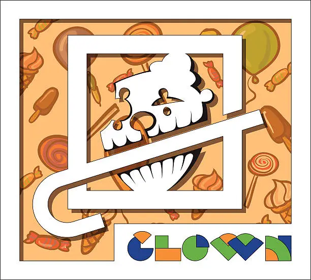 Vector illustration of Abstract portrait of a clown with a lollipop in his mouth