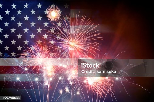 istock American Flag With Fireworks 499248633