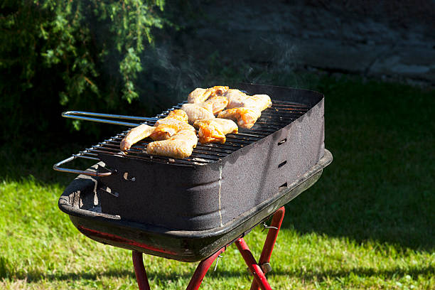 istock Backyard Summer barbecue grill with smoking grilled chicken 499252262