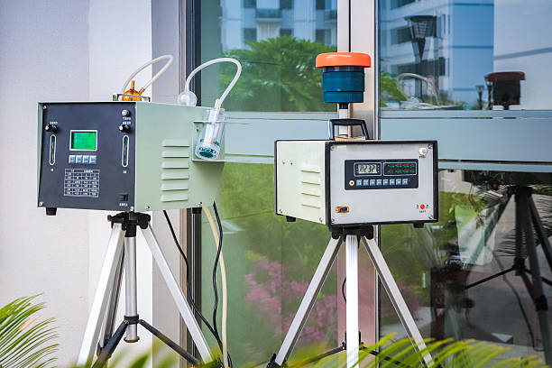 air quality monitoring instruments air quality monitoring instruments on the outdoor muster station stock pictures, royalty-free photos & images