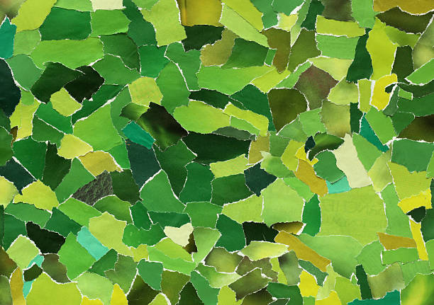 Green texture made from many pieces of torn paper