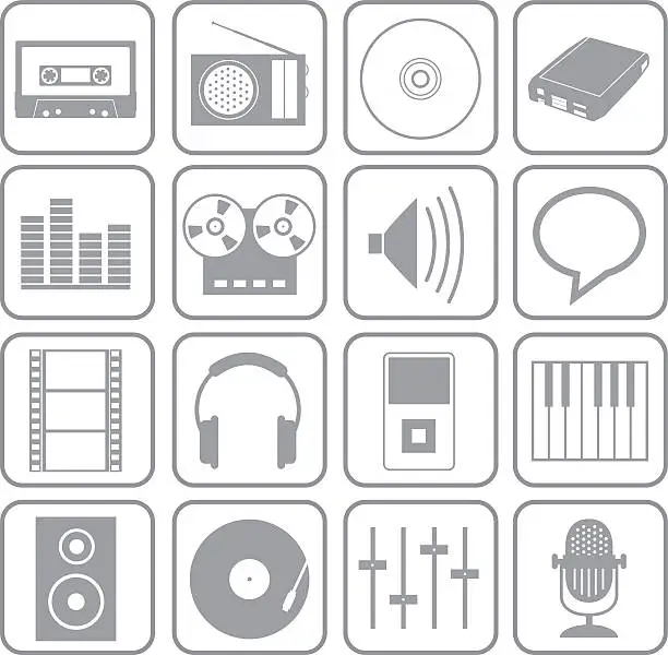 Vector illustration of Audio White Key Icons