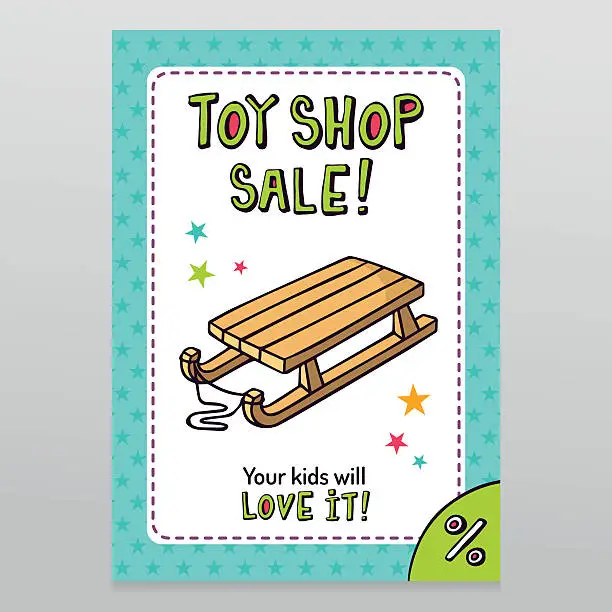 Vector illustration of Toy shop vector sale flyer design with kid's sleigh