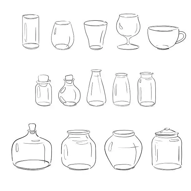 Vector illustration of collection of glass objects