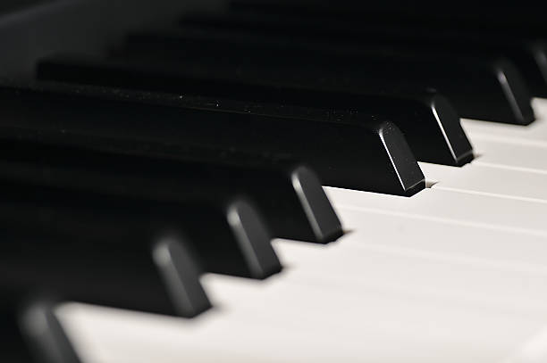 istock Piano keys. Musical instrument on stage. 499260320