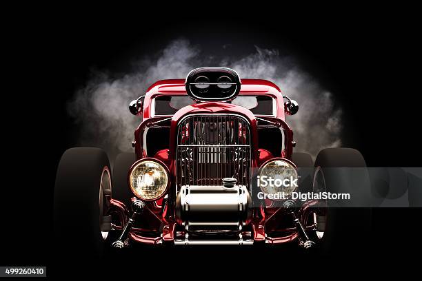 Hot Rod Front View With Smoke Burnout Background Stock Photo - Download Image Now - Hot Rod Car, Sports Car, Car