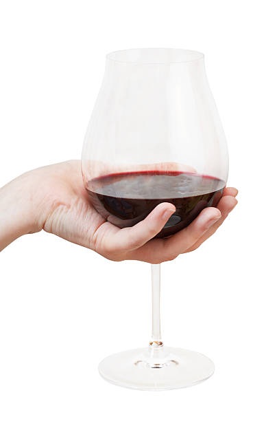 istock hand holds big glass with red wine isolated 499261055