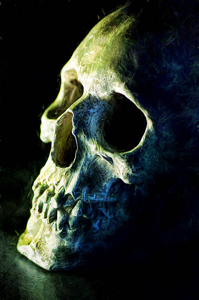 istock Digital art, paint effect, cracked and damaged human skull 499261536