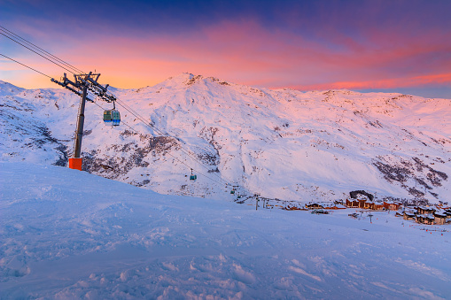 Stunning sunrise and ski resort in the French Alps,Europe