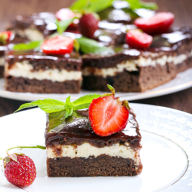 istock Chocolate fudge brownies with soft cheese filling 499263705