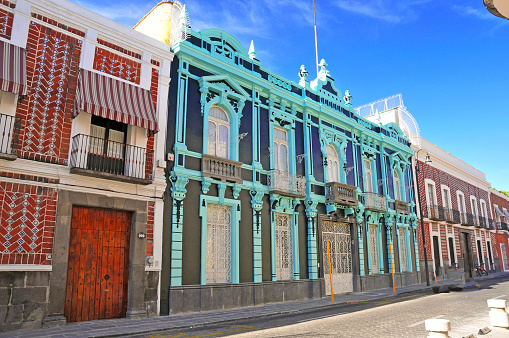 Bright Colorful Buildings in Puebla, Mexico
