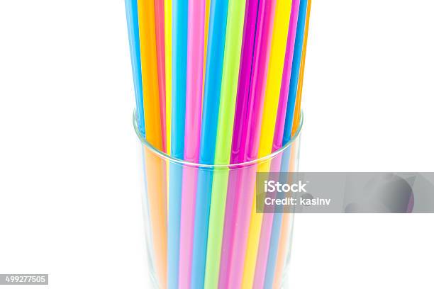 Drinking Straws In Glass Isolated On White Background Stock Photo - Download Image Now