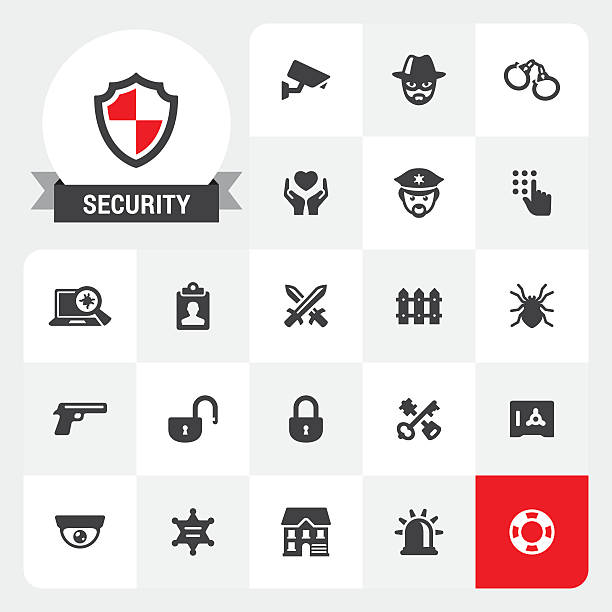 sicherheitsbasis vektor-icons und logo - computer icon symbol police handcuffs stock-grafiken, -clipart, -cartoons und -symbole
