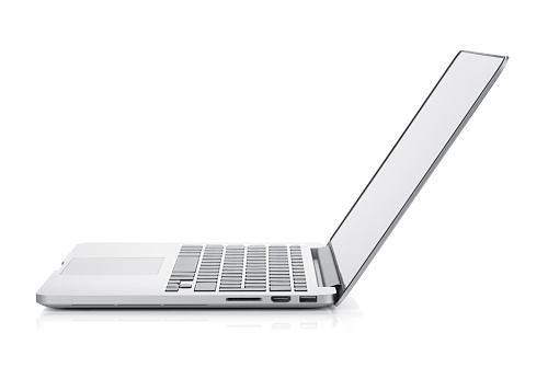 Laptop. Side view. Isolated on white background