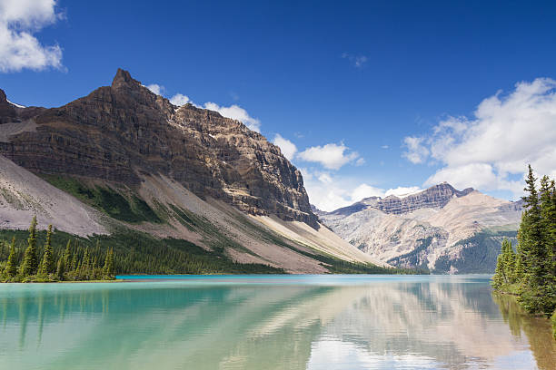 riflessioni sul lago bow - bow lake foto e immagini stock