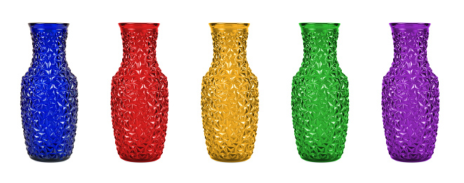 Set of colorful glass vases isolated on white background with clipping path