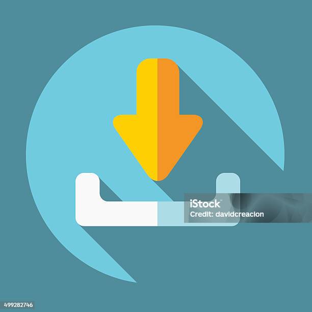 Flat Download Icon With Shadows On A Circular Button Stock Illustration - Download Image Now