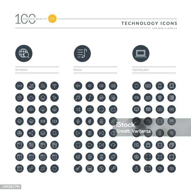 Set Of Thin Line Web Icons For Technology Stock Illustration - Download Image Now - Icon Symbol, Icon Set, Social Media