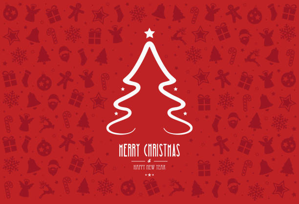 ilustraciones, imágenes clip art, dibujos animados e iconos de stock de árbol de navidad de elementos de diseño de decoración fondo rojo - christmas backgrounds christmas card part of