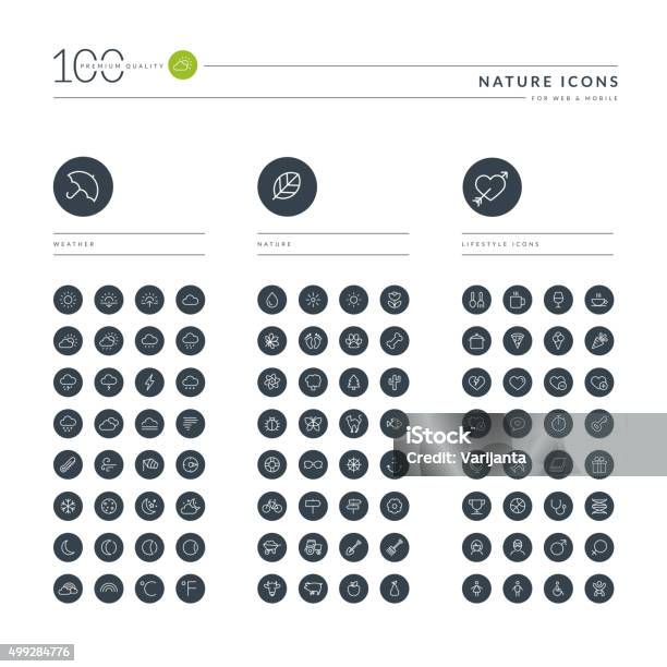 Set Of Thin Line Web Icons For Nature Stock Illustration - Download Image Now - Agriculture, Circle, Icon Symbol