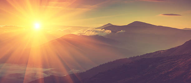 istock Panoramic view of mountains in sunrise. 499284882