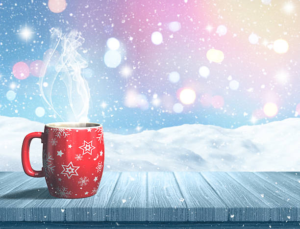 istock 3D steaming Christmas mug on a wooden table 499287246
