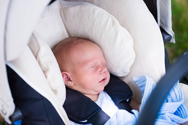 istock Newborn baby boy sleeping in car seat 499287750