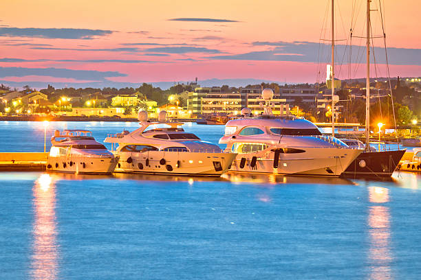 istock Luxury yachts at Zadar harbor evening view 499288198