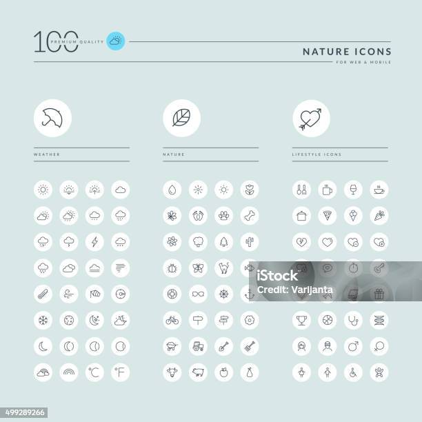 Thin Line Web Icons Collection For Nature And Lifestyle Stock Illustration - Download Image Now