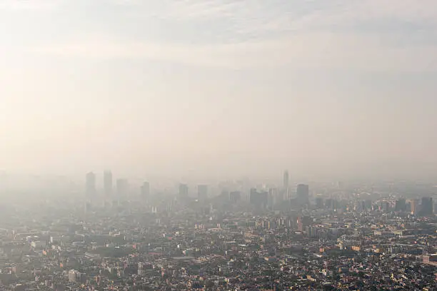 Photo of Mexico City skyline and smog