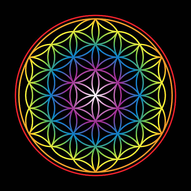 istock Flower Of Life Bright Glow Colors Black 499292794