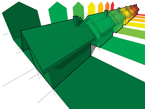 семь домов - energy efficiency rating stock illustrations