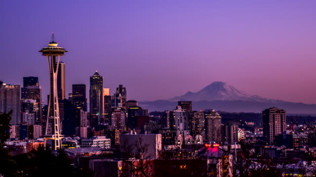 Seattle cityscape  time lapse at sunset