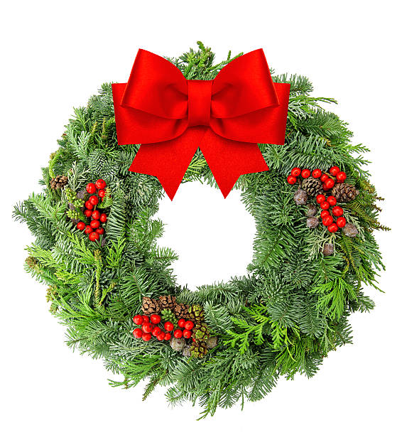 istock Christmas wreath from pine and spruce red ribbon bow 499303094