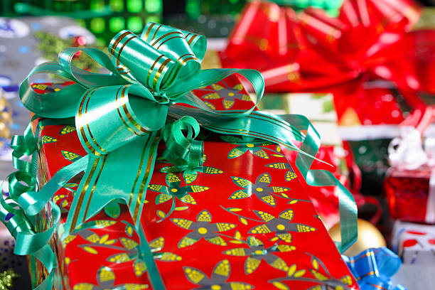 istock Christmas gift with a green ribbon 499303742