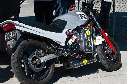 Christchurch,New Zealand - November 28,2015 : Honda  VF 500 FF from 1986  converted into electric motorcycle  on display at the  Motorsport Park in Christchurch, New Zealand.