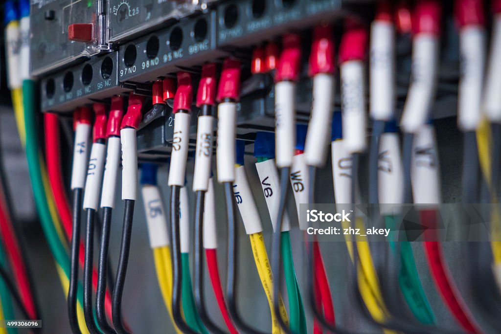 Wires and  industrial electrical control panel Electricity Stock Photo