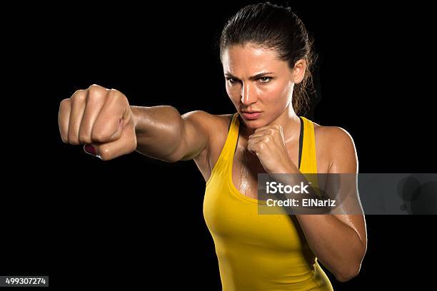 Mma Woman Fighter Tough Chick Boxer Punch Pose Exercise Training Stock Photo - Download Image Now