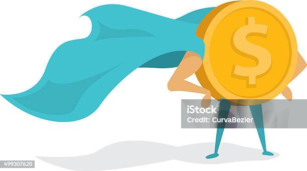 Money Super Hero Or Heroic Gold Coin Standing With Cape Stock Illustration - Download Image Now