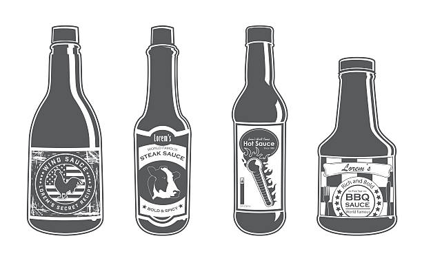 различные соус бутылки-bold - filet mignon illustrations stock illustrations