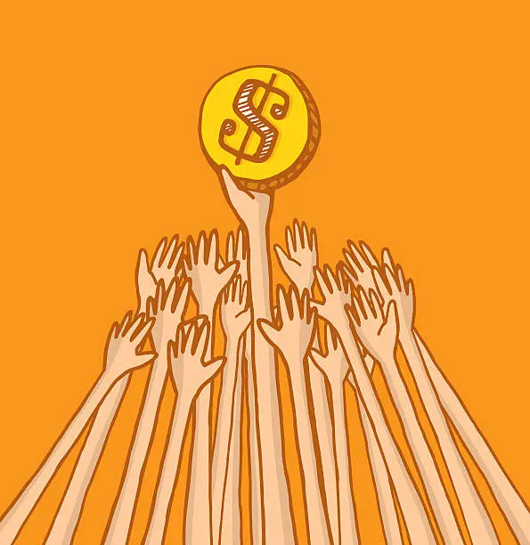 Vector illustration of People fighting over coin or money