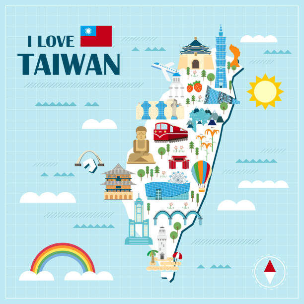 lovely Taiwan travel map lovely Taiwan travel map design in flat style taiwan stock illustrations