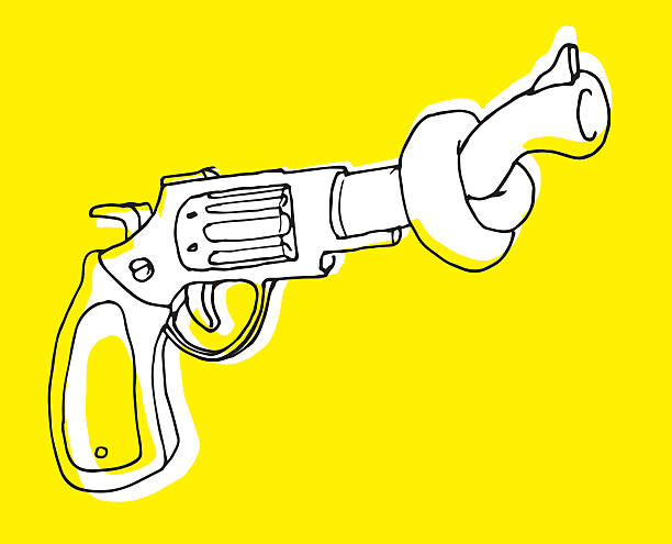 Gun control or pistol with tangled barrel vector art illustration