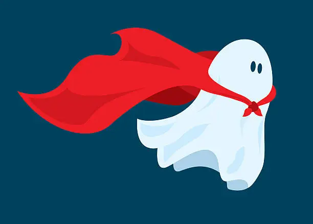 Vector illustration of Cute super hero ghost flying with cape