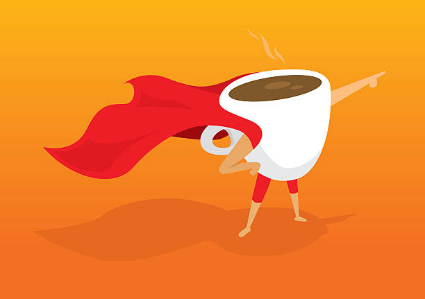 ilustrações, clipart, desenhos animados e ícones de super herói apontando café-da-manhã para ajudar os dias de resgate - ideas concepts power sunrise